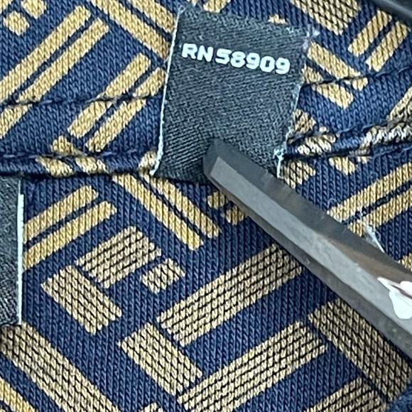 Murano Liquid Luxury Slim Fit Geometric Button Up Navy Blue Brown size M - Picture 11 of 13